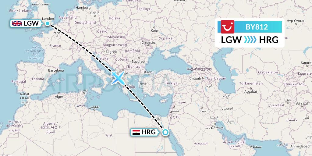 BY812 TUI Airways Flight Map: London to Hurghada