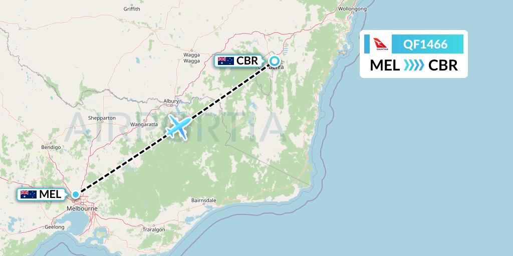 QF1466 Qantas Flight Map: Melbourne to Canberra