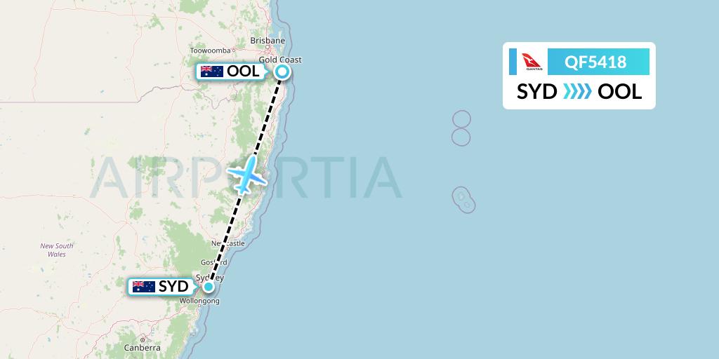 QF5418 Qantas Flight Map: Sydney to Gold Coast
