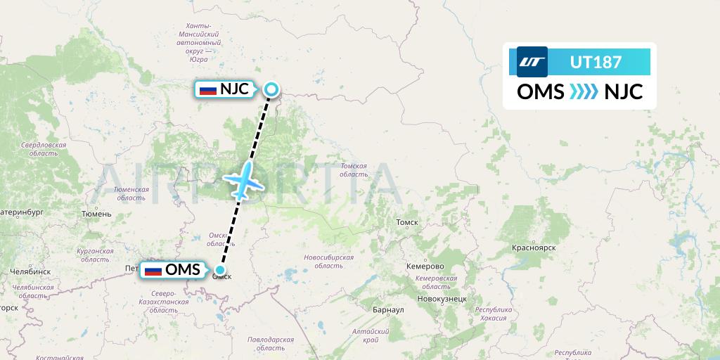 UT187 UTair Flight Map: Omsk to Nizhnevartovsk