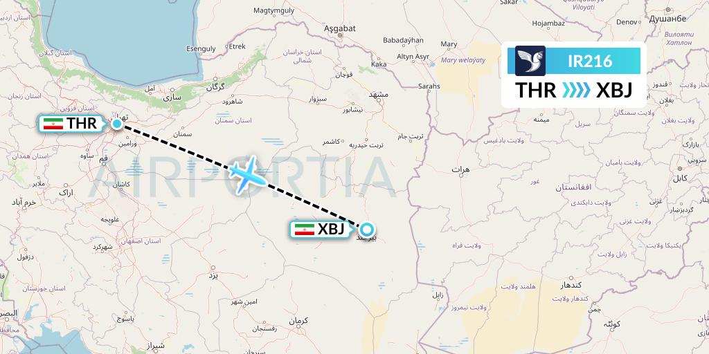 IR216 Iran Air Flight Map: Tehran to Birjand