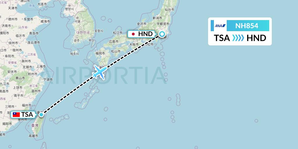 NH854 All Nippon Airways Flight Map: Taipei to Tokyo