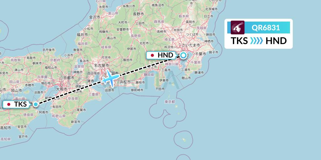 QR6831 Qatar Airways Flight Map: Tokushima to Tokyo
