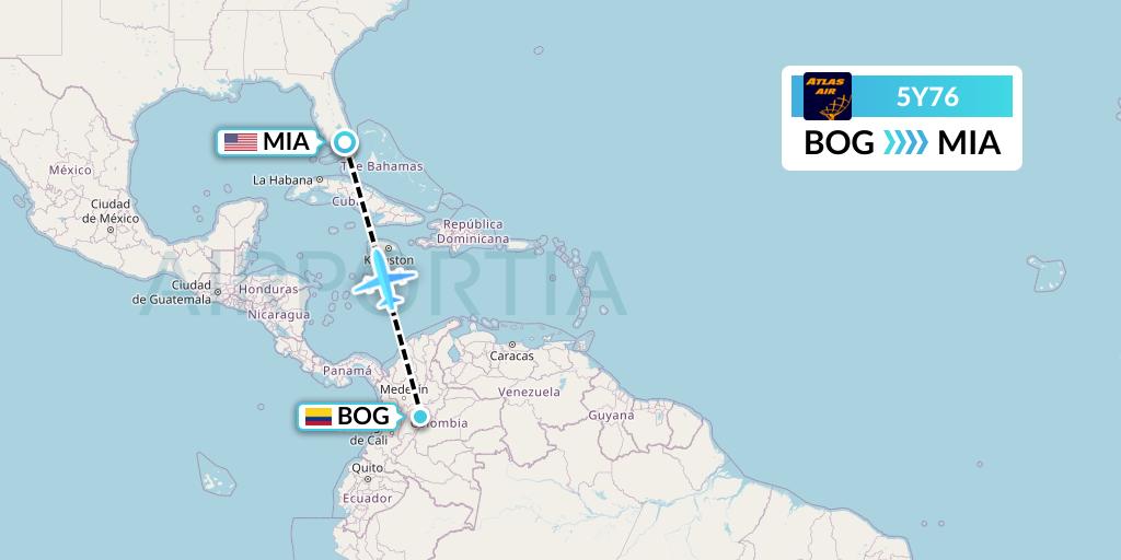 5Y76 Atlas Air Flight Map: Bogota to Miami