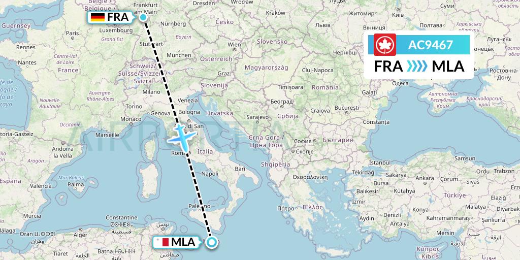 AC9467 Air Canada Flight Map: Frankfurt to Malta