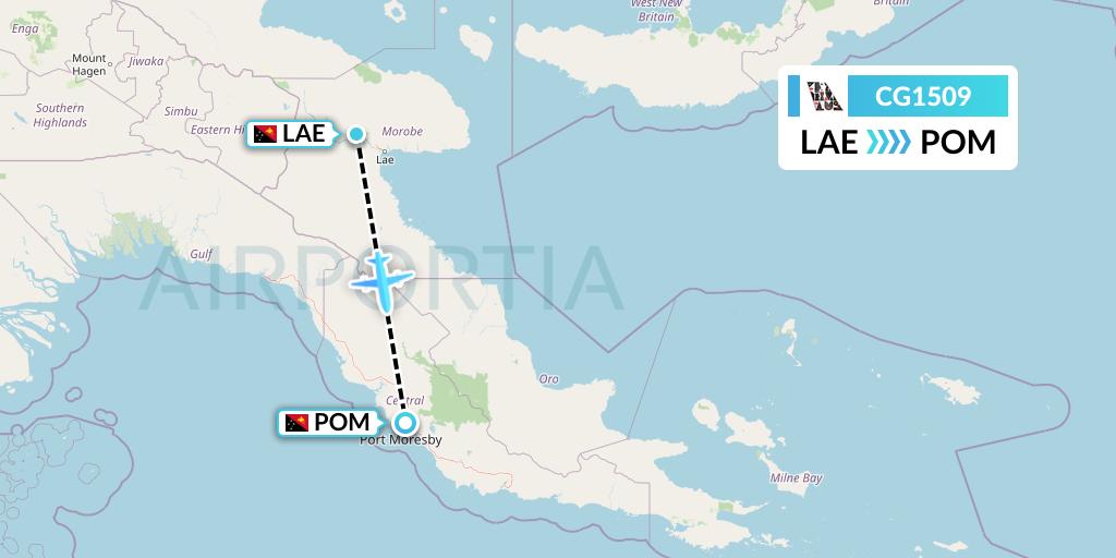 CG1509 Airlines PNG Flight Map: Lae to Port Moresby