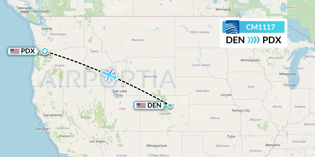 CM1117 Copa Airlines Flight Map: Denver to Portland