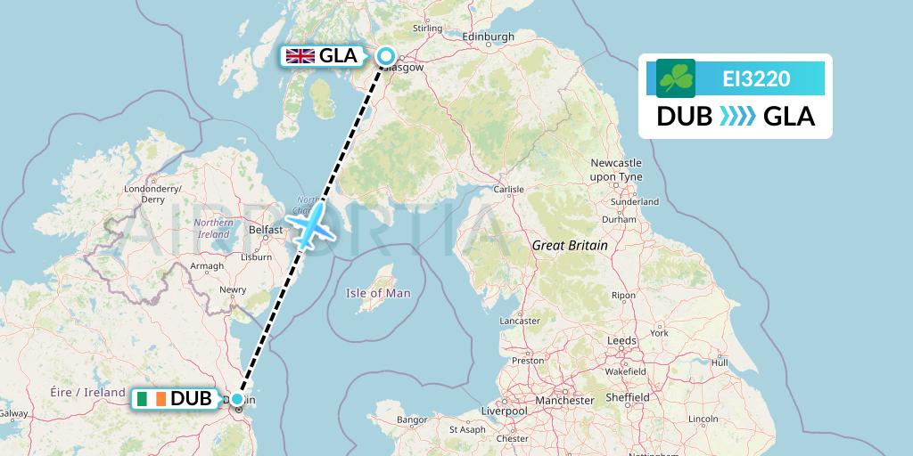 EI3220 Aer Lingus Flight Map: Dublin to Glasgow