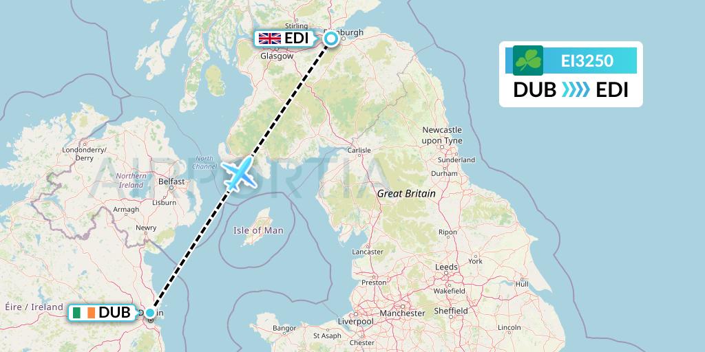 EI3250 Aer Lingus Flight Map: Dublin to Edinburgh
