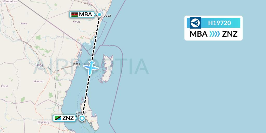 H19720 Hahn Air Systems Flight Map: Mombasa to Zanzibar