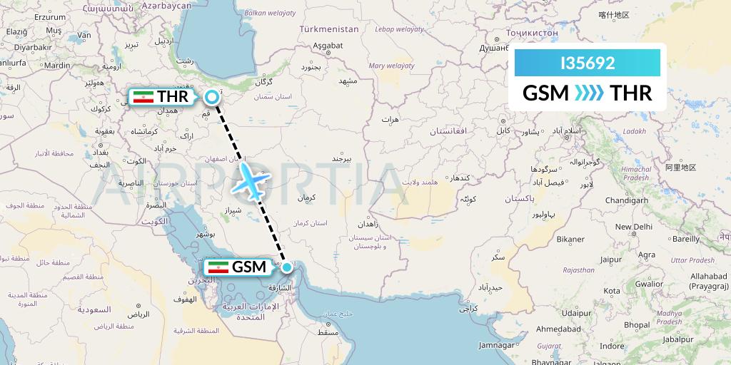 I35692 ATA Airlines Flight Map: Qeshm Island to Tehran