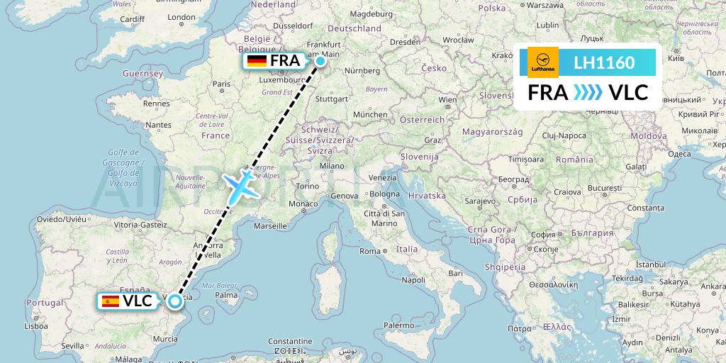 LH1160 Lufthansa Flight Map: Frankfurt to Valencia