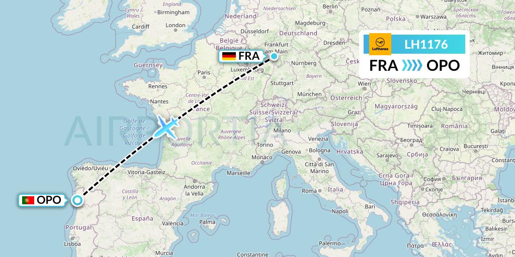 LH1176 Lufthansa Flight Map: Frankfurt to Porto