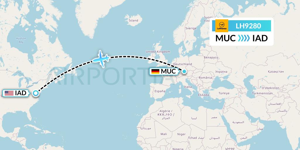 LH9280 Lufthansa Flight Map: Munich to Washington