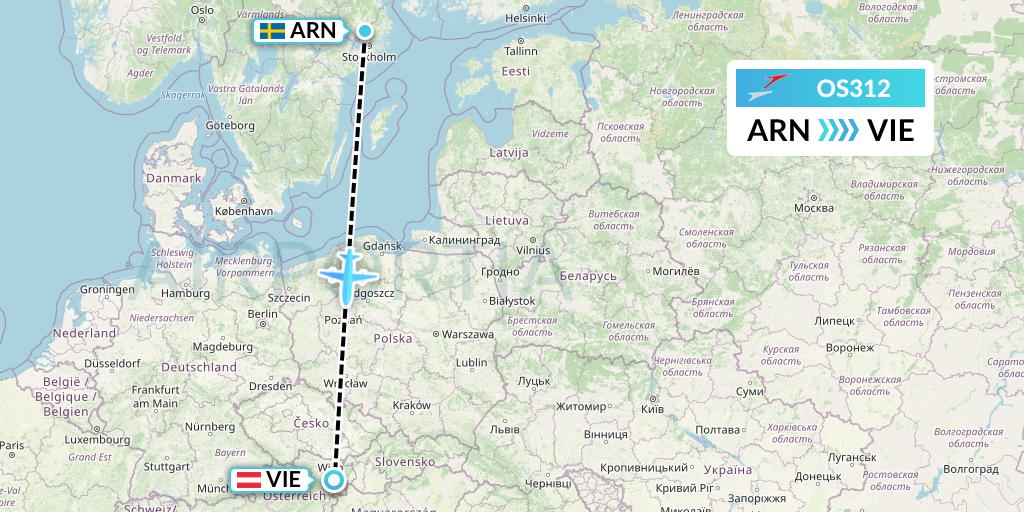 OS312 Austrian Airlines Flight Map: Stockholm to Vienna