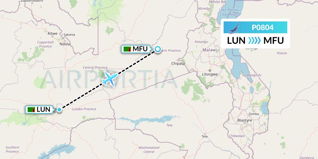 P0804 Proflight Air Services Flight Map: Lusaka to Mfuwe