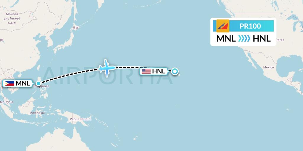 PR100 Philippine Airlines Flight Map: Manila to Honolulu