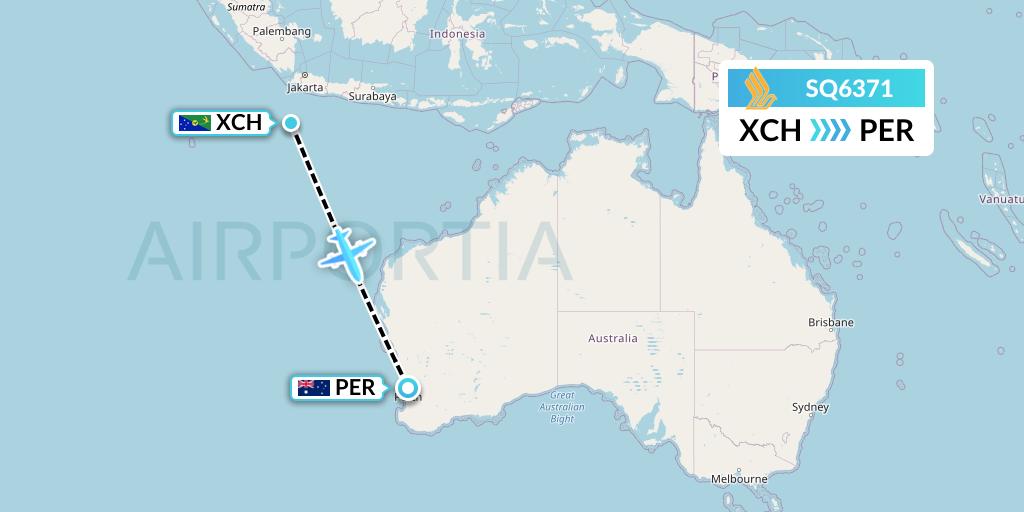 SQ6371 Singapore Airlines Flight Map: Christmas Island to Perth