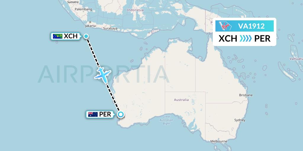 VA1912 Virgin Australia Flight Map: Christmas Island to Perth