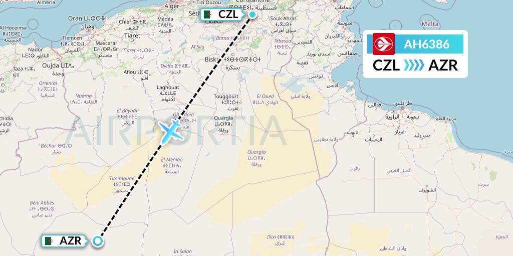 AH6386 Air Algerie Flight Map: Constantine to Adrar