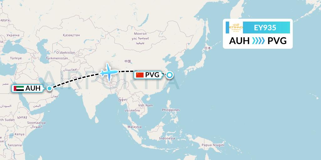 EY935 Etihad Airways Flight Map: Abu Dhabi to Shanghai