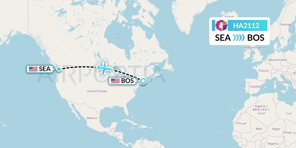 HA2112 Hawaiian Airlines Flight Map: Seattle to Boston