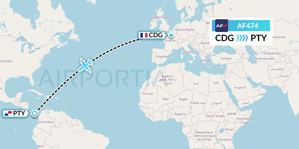 AF474 Air France Flight Map: Paris to Panama City
