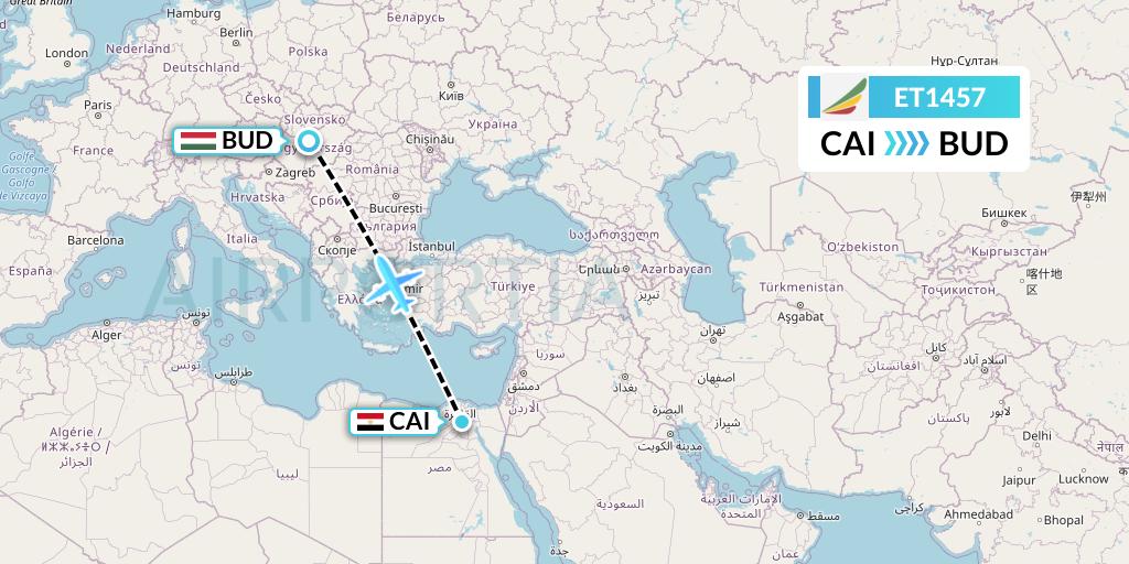 ET1457 Ethiopian Airlines Flight Map: Cairo to Budapest
