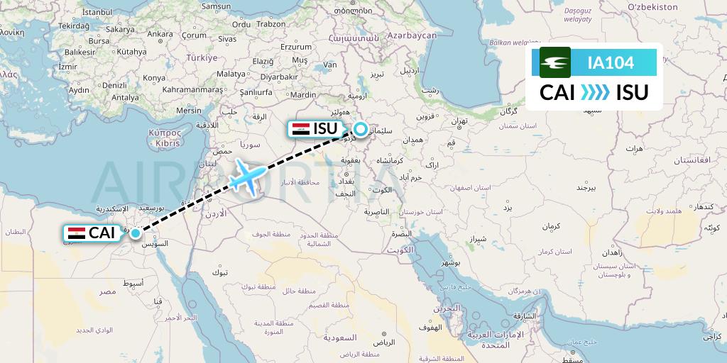 IA104 Iraqi Airways Flight Map: Cairo to Sulaimaniyah