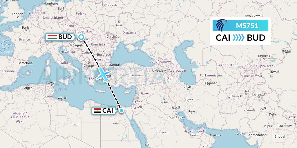 MS751 EgyptAir Flight Map: Cairo to Budapest