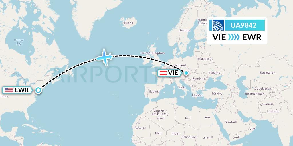 UA9842 United Airlines Flight Map: Vienna to New York