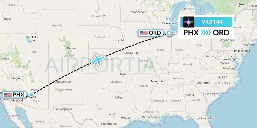 Y42144 Volaris Flight Map: Phoenix to Chicago