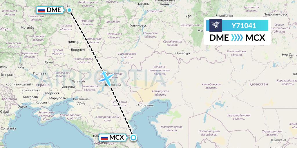 Y71041 NordStar Flight Map: Moscow to Makhachkala