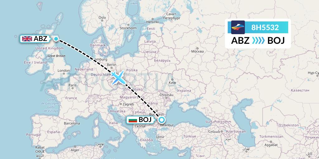 8H5532 BH Air Flight Map: Aberdeen to Burgas