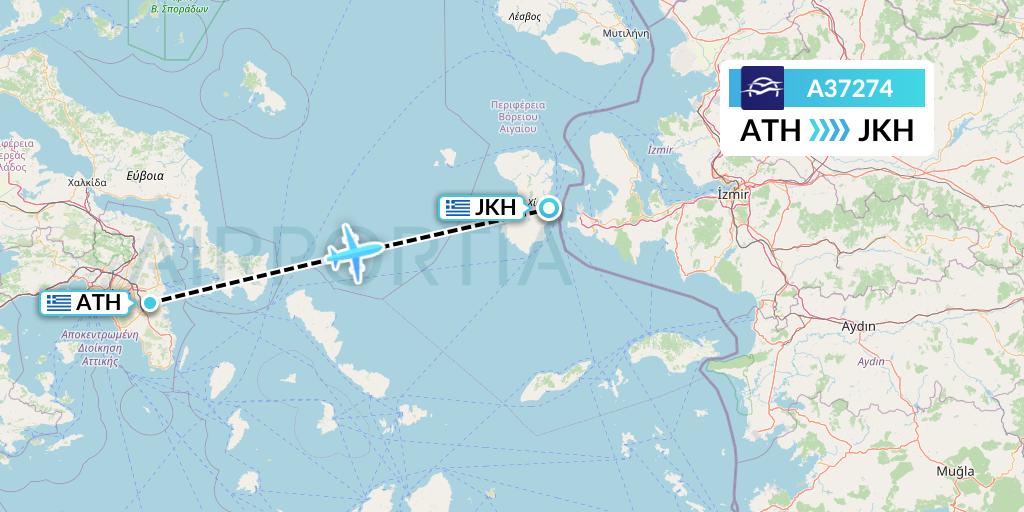 A37274 Aegean Airlines Flight Map: Athens to Chios