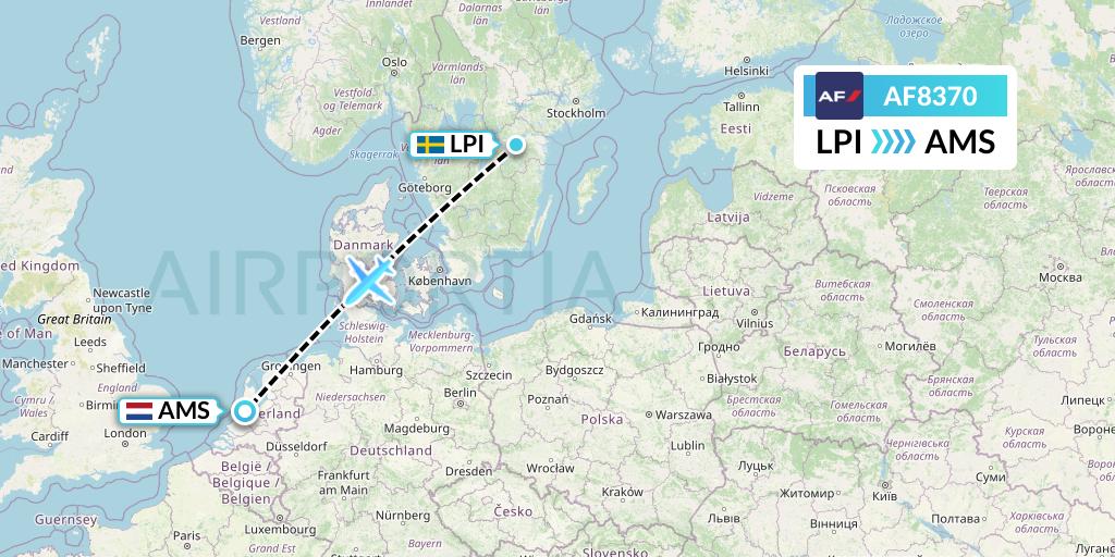 AF8370 Air France Flight Map: Linkoping to Amsterdam