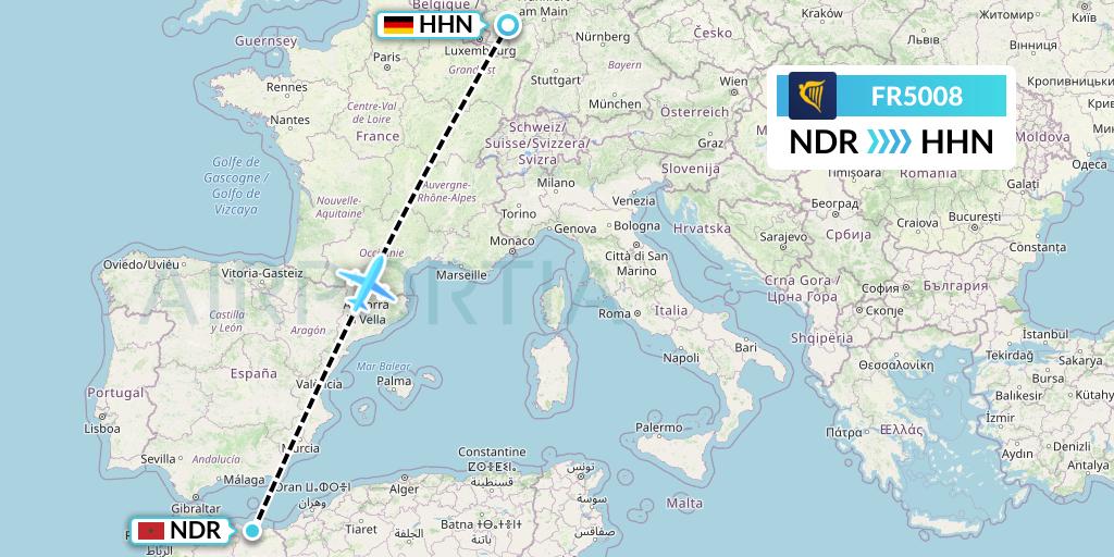 FR5008 Ryanair Flight Map: Nador to Hahn
