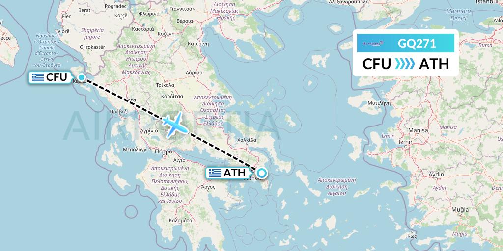 GQ271 Sky Express (Greece) Flight Map: Corfu to Athens