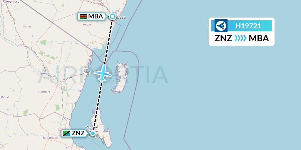 H19721 Hahn Air Systems Flight Map: Zanzibar to Mombasa