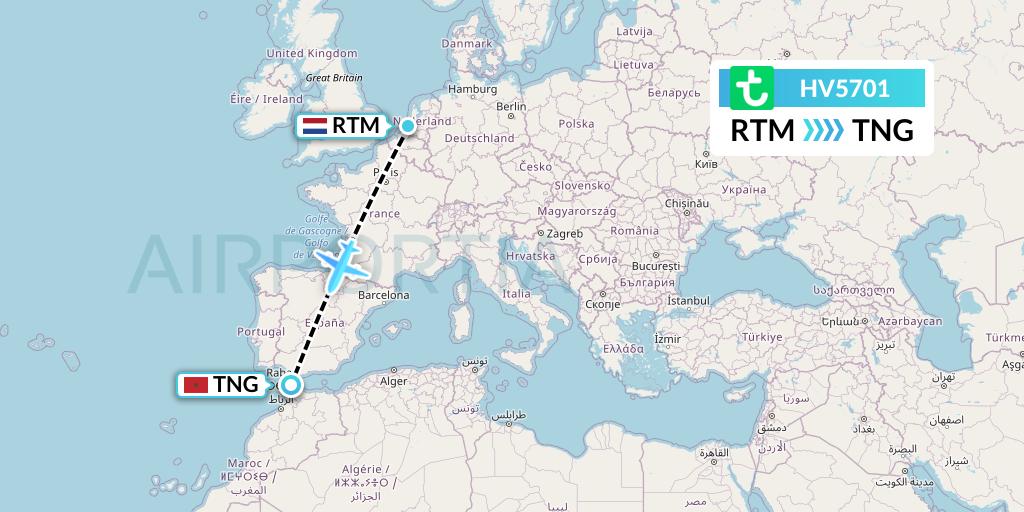 HV5701 Transavia Flight Map: Rotterdam to Tangier