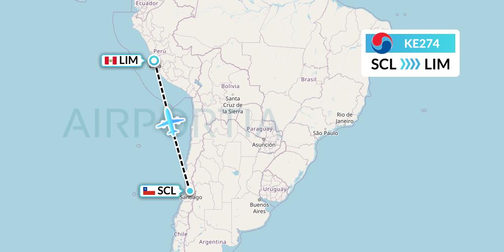 KE274 Korean Air Flight Map: Santiago to Lima