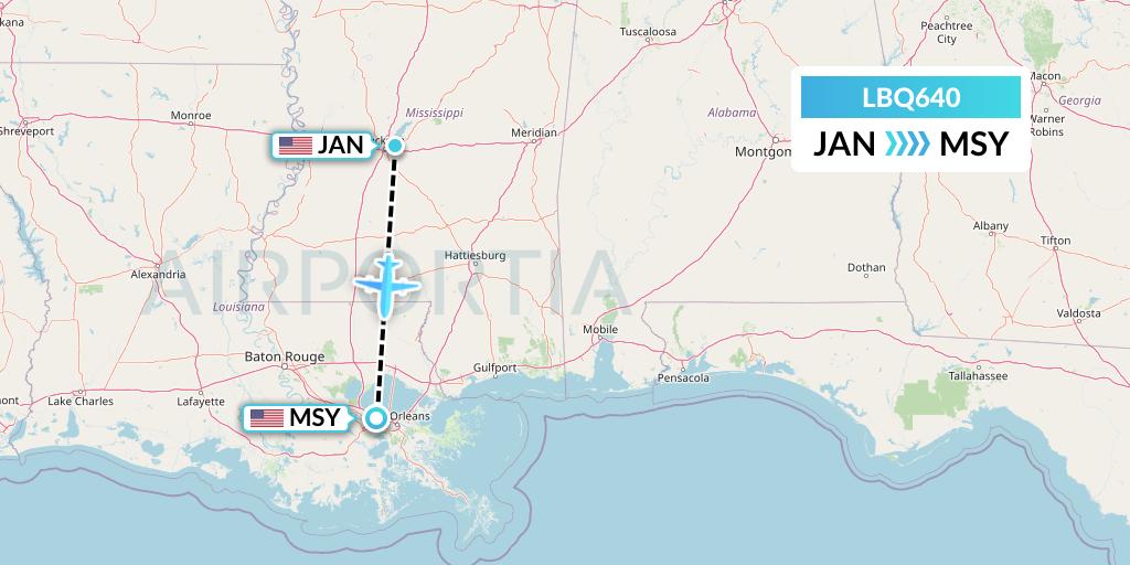 LBQ640 Quest Diagnostics Flight Map: Jackson to New Orleans