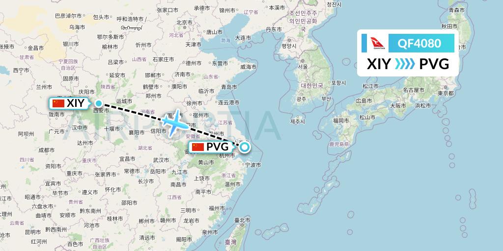 QF4080 Qantas Flight Map: Xi'an to Shanghai