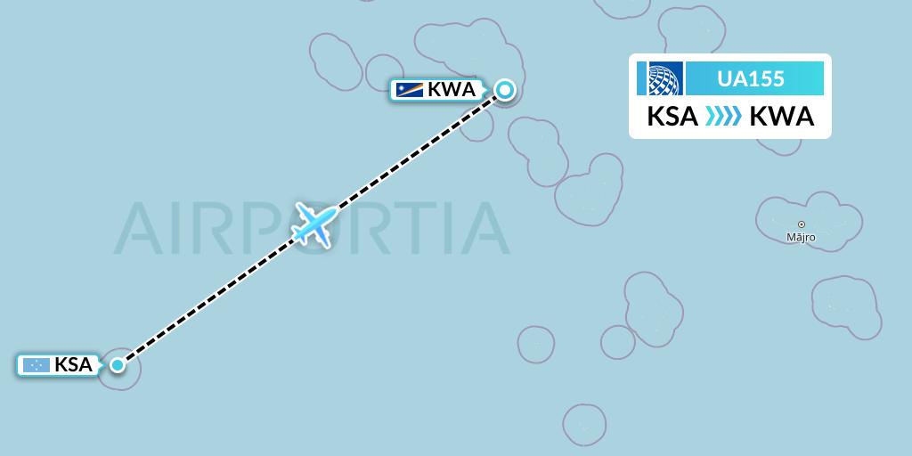 UA155 United Airlines Flight Map: Kosrae to Kwajalein