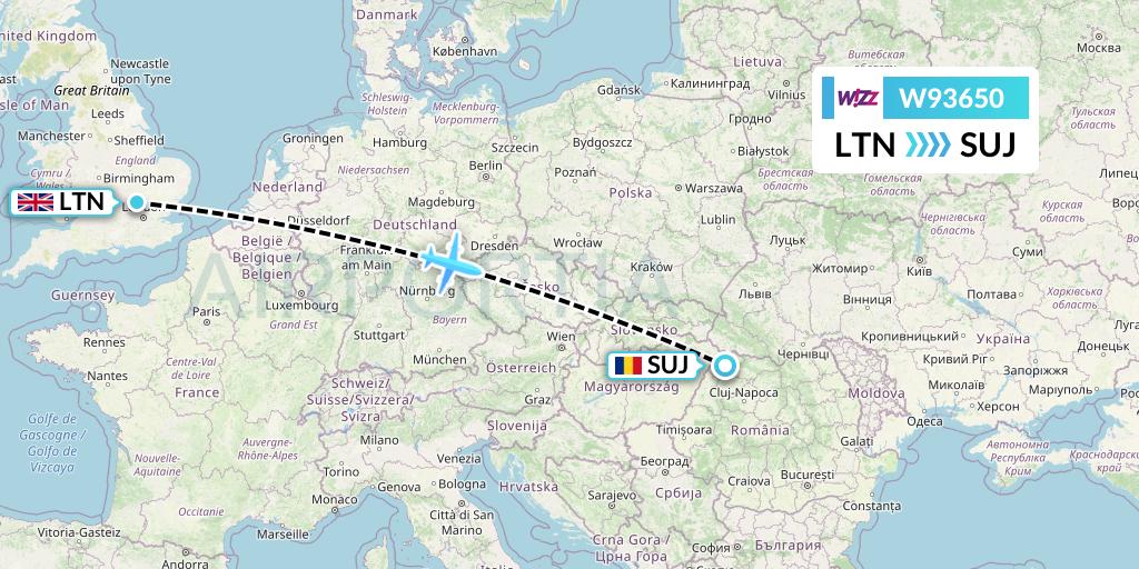W93650 Wizz Air UK Flight Map: London to Satu Mare