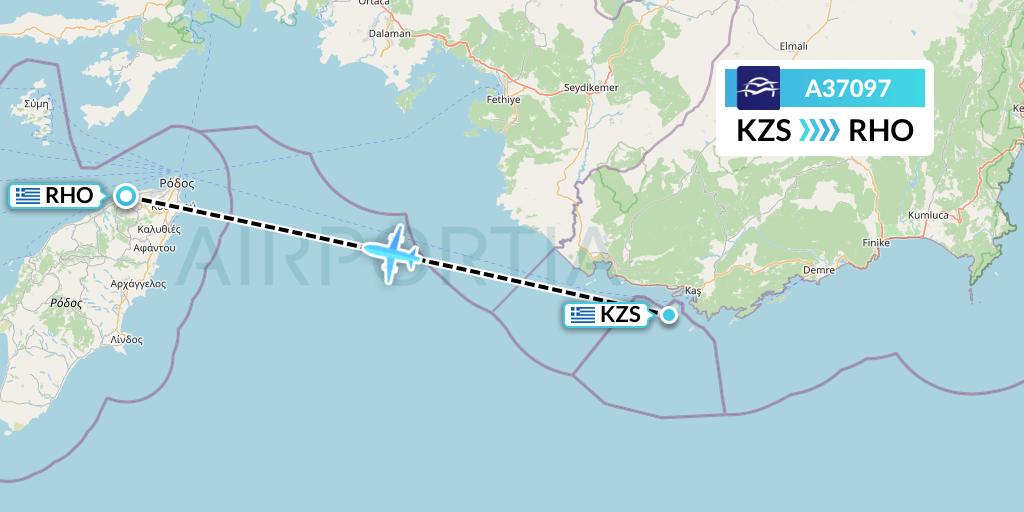 A37097 Aegean Airlines Flight Map: Kastelorizo Island to Rhodes