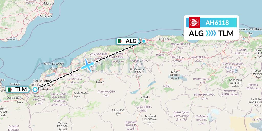AH6118 Air Algerie Flight Map: Algiers to Tlemcen