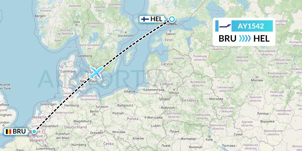 AY1542 Finnair Flight Map: Brussels to Helsinki