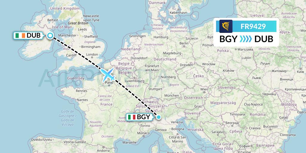 FR9429 Ryanair Flight Map: Milan to Dublin
