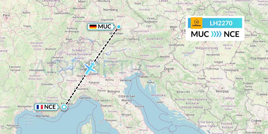 LH2270 Lufthansa Flight Map: Munich to Nice